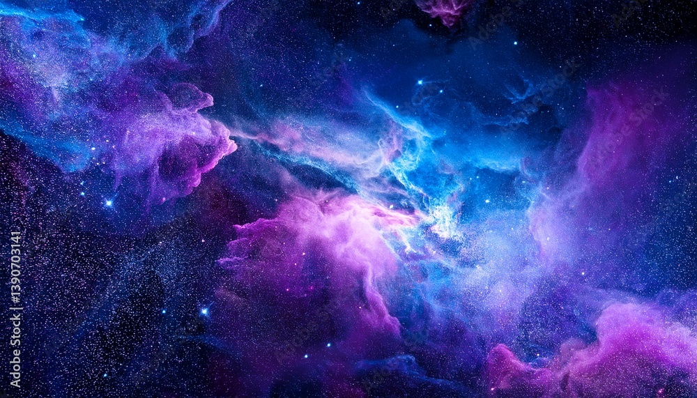 Fototapeta premium purple and blue nebula with space dust and stars with a dark background