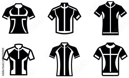 Cycling Jersey Silhouette Icons | Black Bicycle Shirt Vector Set for Sport and Apparel Design photo