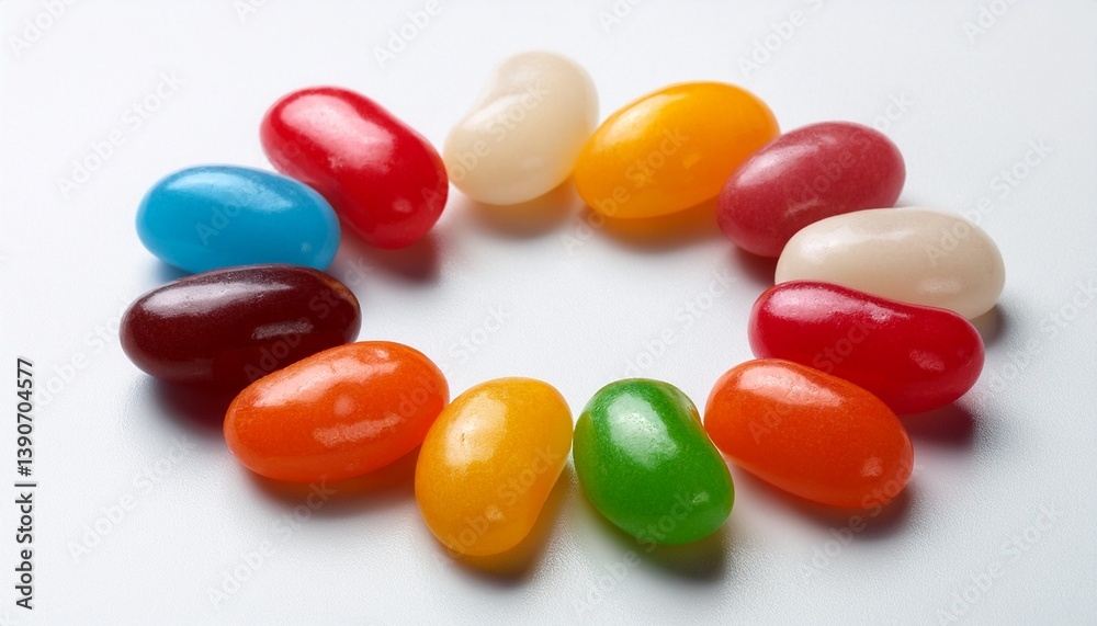 assorted jelly beans forming a circle on white surface assorted jelly beans forming a circle on white surface