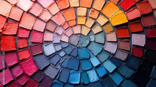 Vibrant color palette arranged in a spiral pattern, showcasing artistic shades and textures photo