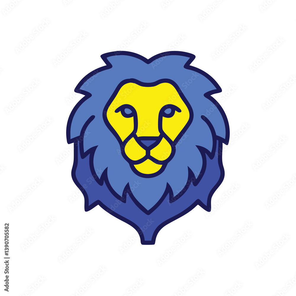 Vector Illustration Of Lion Head With Modern Design In Blue And Yellow Vector Illustration Of Lion Head With Modern Design In Blue And Yellow