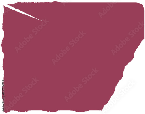 A torn piece of red paper with rough, jagged white edges.