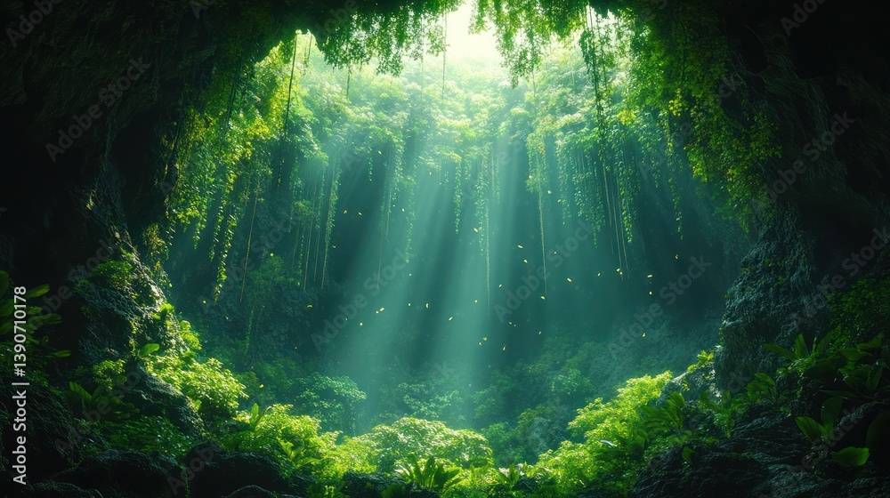 Obraz premium Green forest interior light image