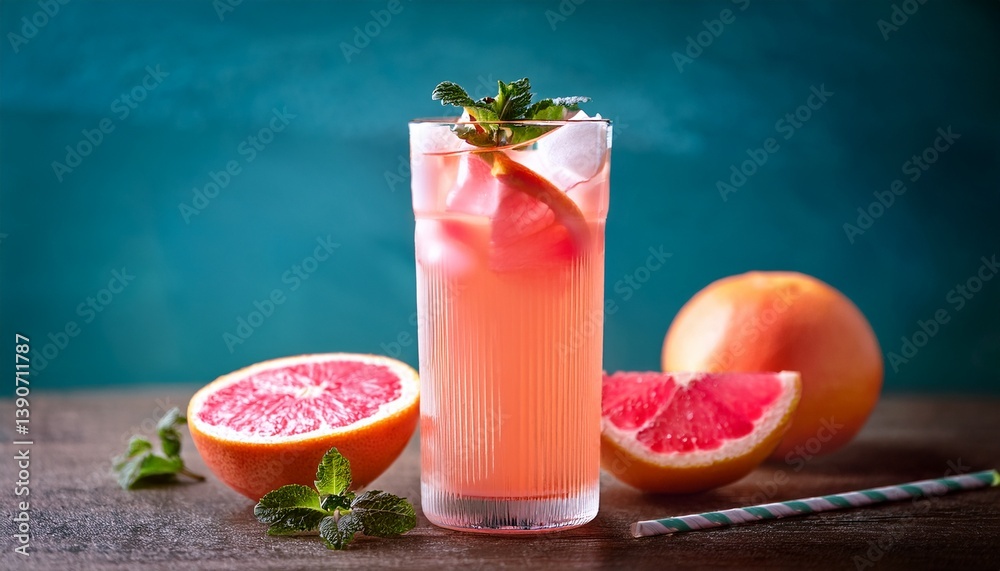 refreshing pink grapefruit summer drink in tall glass refreshing pink grapefruit summer drink in tall glass