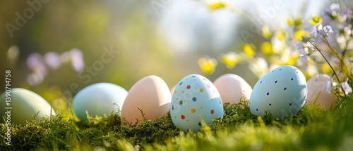Obraz na płótnie Colorful Easter eggs arranged in a sunny garden w salonie