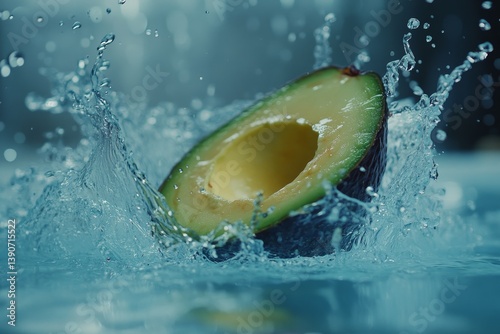 Obraz na płótnie Cut piece of avocado fall into the water, causing a splash of water w salonie