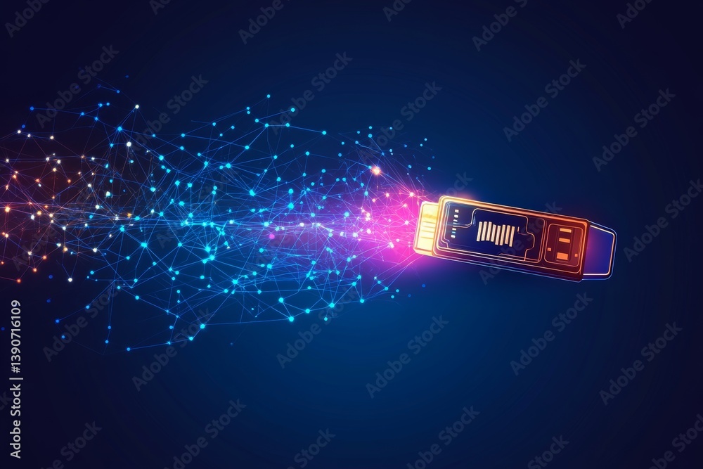 flash drive with data transfer illustration