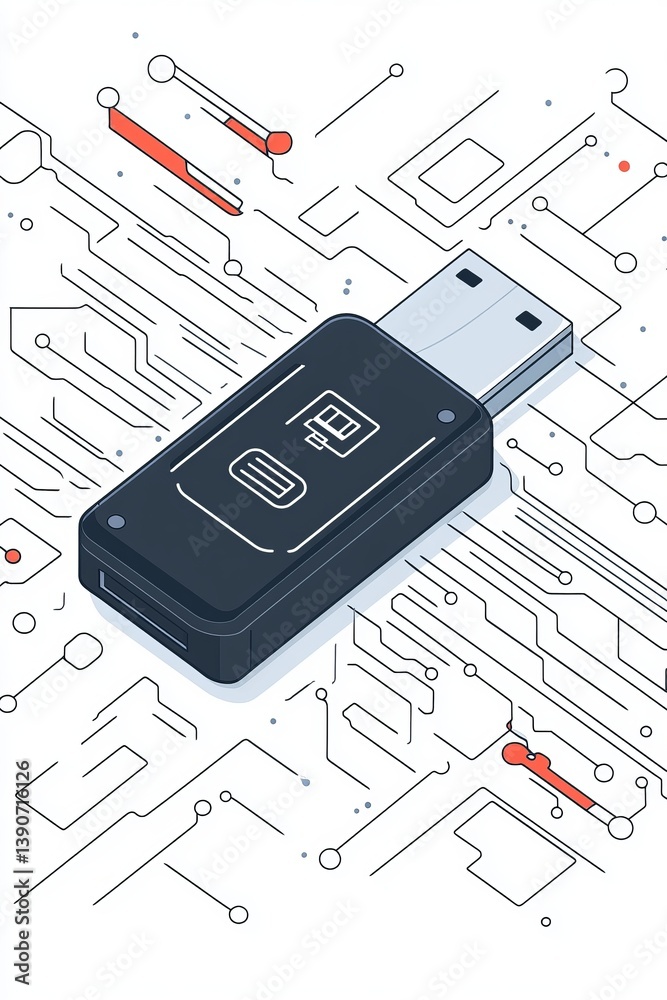 flash drive with data transfer illustration