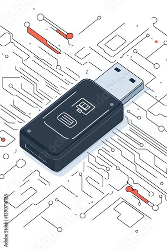 flash drive with data transfer illustration