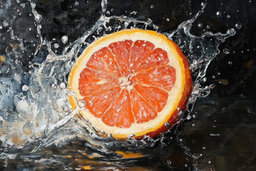 Grapefruit in water on dark background
