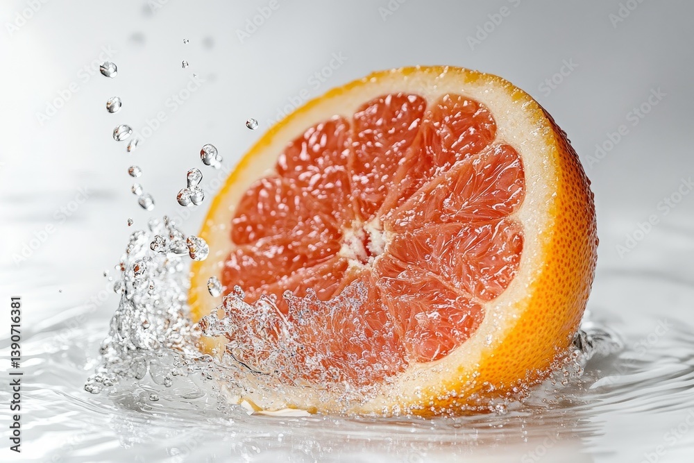 Grapefruit in water on white background