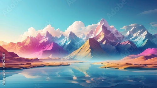 Abstract landscape with smooth, flowing shapes in vibrant colors