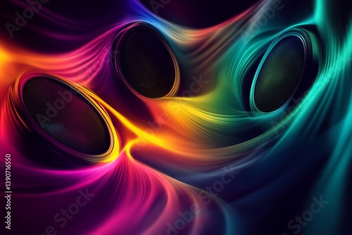 Obraz na płótnie Abstract colorful sound waves spread out from speakers, visualizing music w salonie