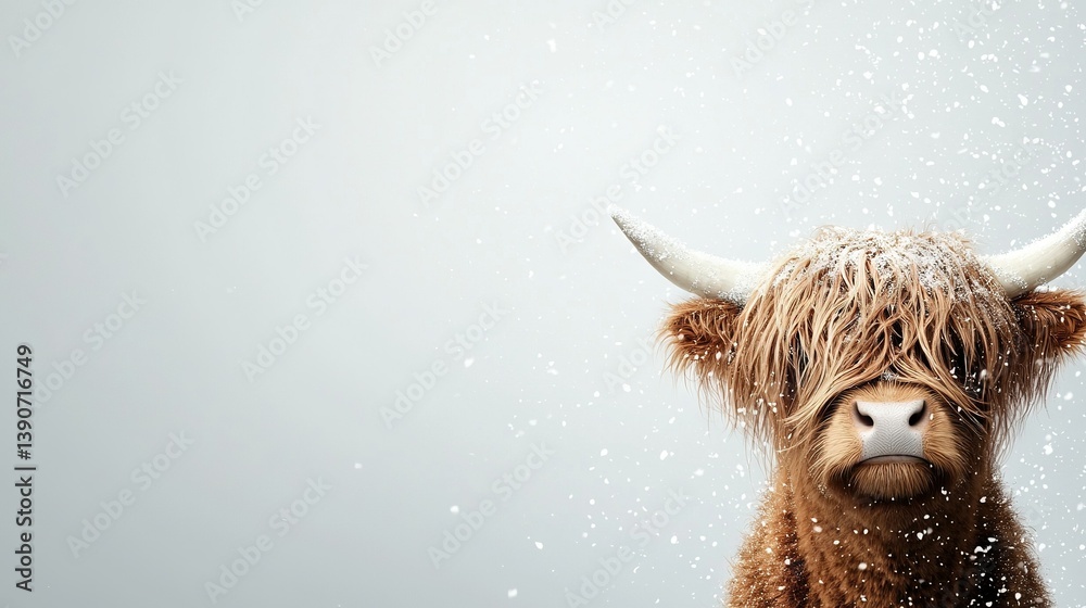 Fototapeta premium A close-up of a snowflake on a yak's face, with a white nose