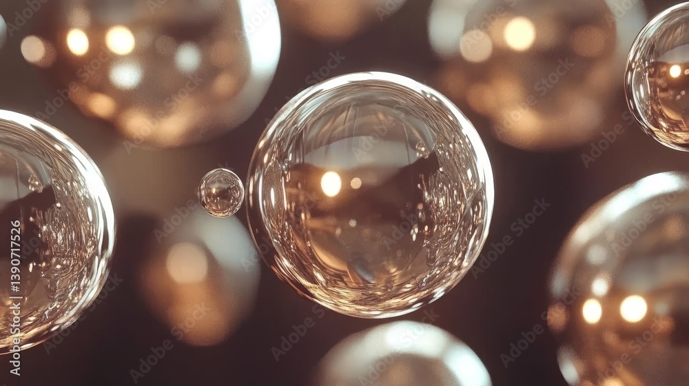 Drops of liquid metal float in the air, reflecting the surrounding world with a futuristic shine