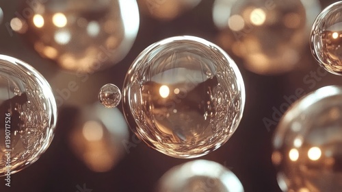 Obraz na płótnie Drops of liquid metal float in the air, reflecting the surrounding world with a futuristic shine w salonie