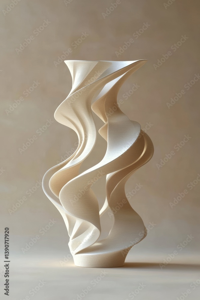 spiral white vase on beige background