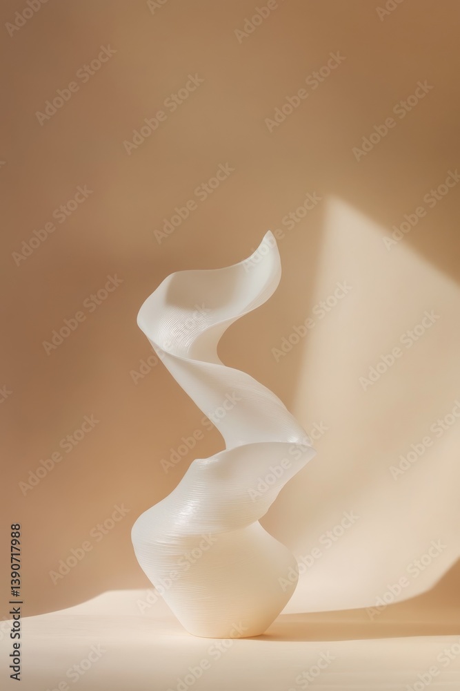 spiral white vase on beige background