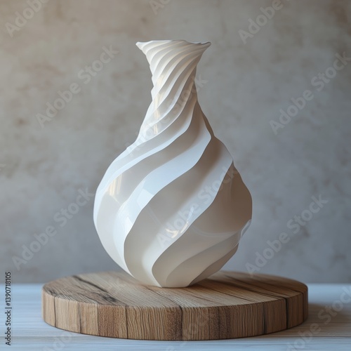 Obraz na płótnie spiral white vase stands on round wooden surface w salonie