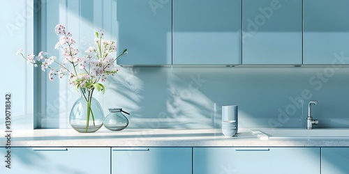 Light elegant blue kitchen Ai generate
