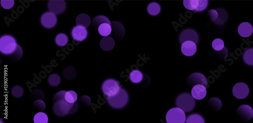 Purple bokeh, blurred background with sparkling lights, blurry glitter effect. Bright soft abstract background. Vector illustration.
