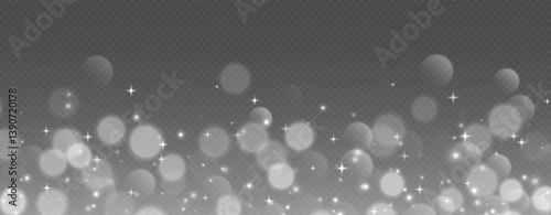 Obraz na płótnie White bokeh with stars and sparkles, shiny overlay decoration isolated on grey background. Vector illustration. w salonie