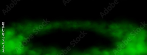 Green smoke on the floor, mist in the room or on the stage. Fog atmosphere effect. Vector illustration.