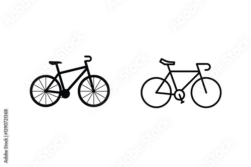 Two Black And White Bicycle Line Art Images Vector Design Minimalist Style