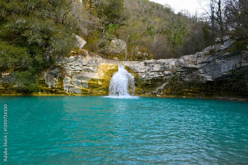 Naklejka premium View of Gjork water flowing into a lake at Mirna in Istria, Croatia