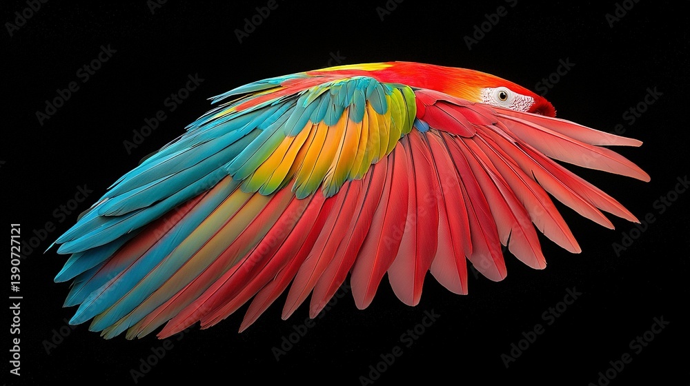 Fototapeta premium A colorful bird soaring through the sky, spreading its wings wide and gazing sideways