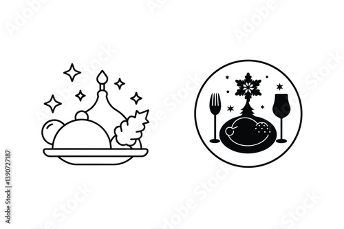 Festive Holiday Dinner Icons Celebration Cuisine Isolated Food And Drink Design