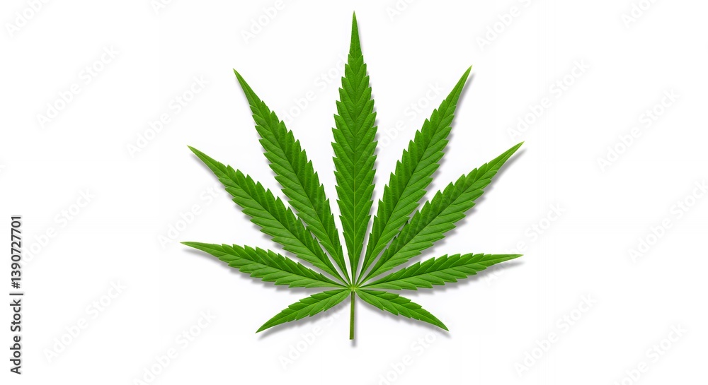 Isolated Green Cannabis Leaf on White Background Representing Medical Marijuana Isolated Green Cannabis Leaf on White Background Representing Medical Marijuana