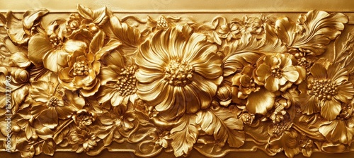 Wallpaper Mural A sculpted golden background with intricate relief carvings, embossed artistic elements, and a rich classical aesthetic Torontodigital.ca