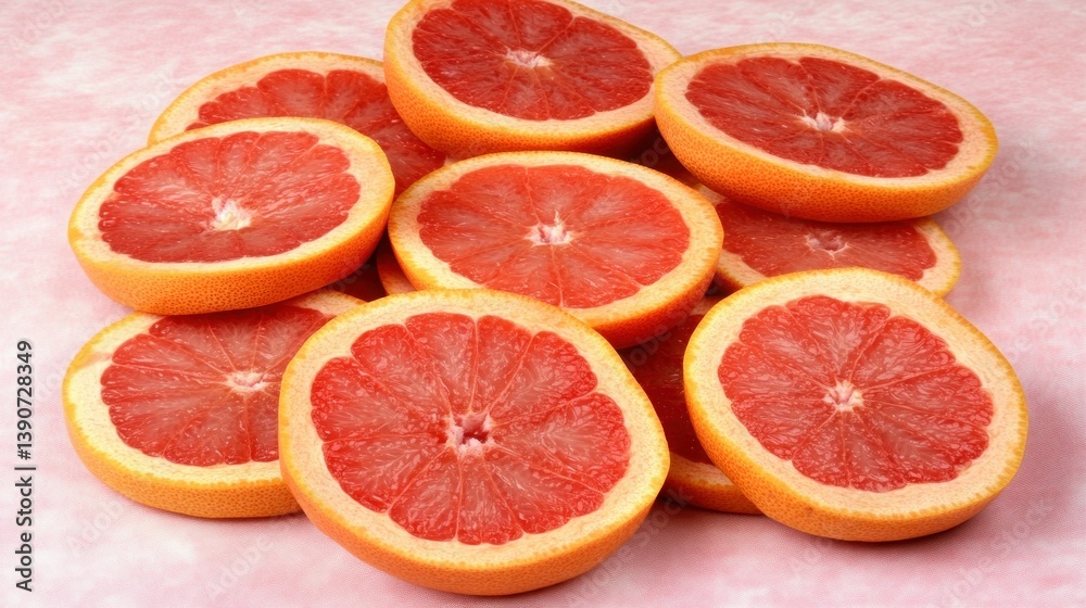 Pink background, juicy grapefruit slices, stacked, healthy, food photography, recipe website Pink background, juicy grapefruit slices, stacked, healthy, food photography, recipe website