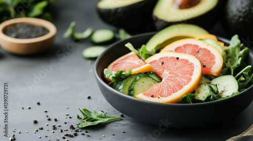 Fresh Sliced Avocado and Grapefruit Salad on Lettuce