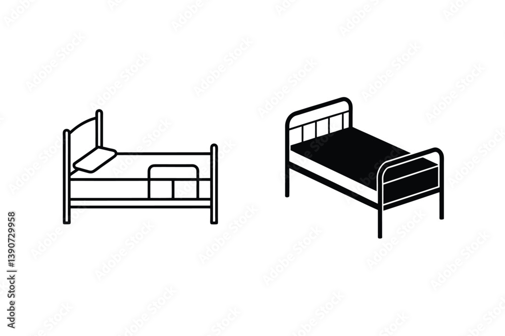 Single Bed Icon Illustrations Showing Outline And Solid Filled Style For Graphic Design Single Bed Icon Illustrations Showing Outline And Solid Filled Style For Graphic Design