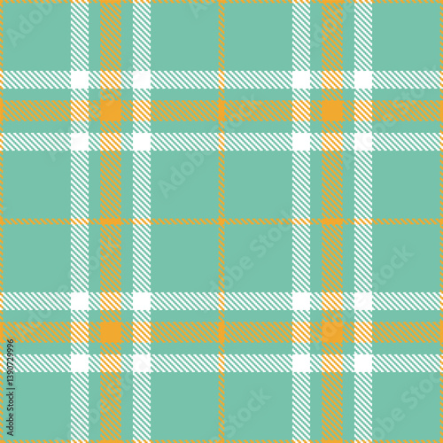 Plaid pattern seamless. Bright pale teal & Mellow butterscotch Tartan Fabric Design. 