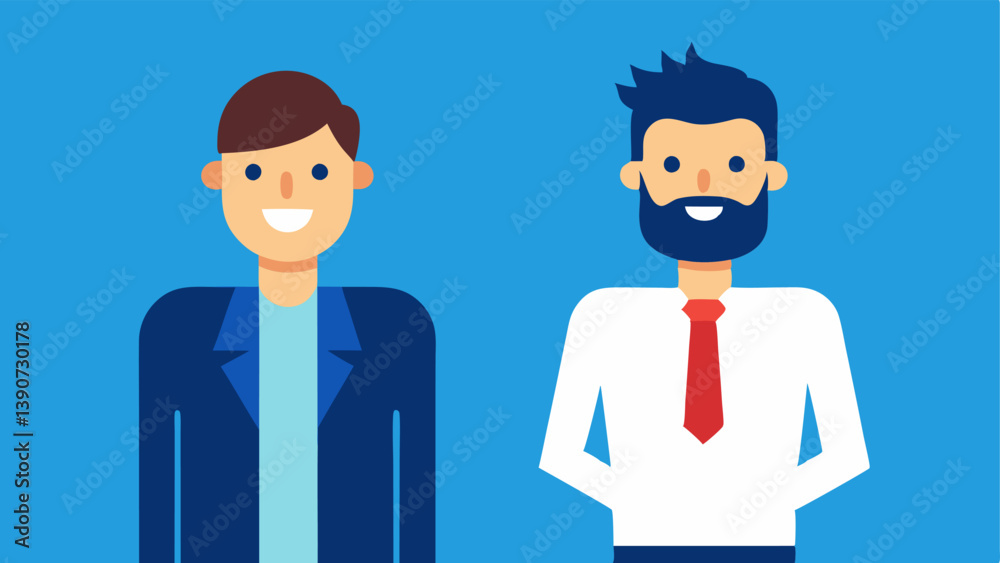 one is a professional in formal attire and the other is an influencer in casual wear signifying agreement on a collaboration. one is a professional in formal attire and the other is an influencer in casual wear signifying agreement on a collaboration.