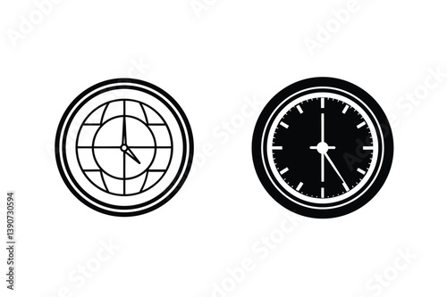 Global Time Clock Vector Illustration With World Time Concept Minimalist Style