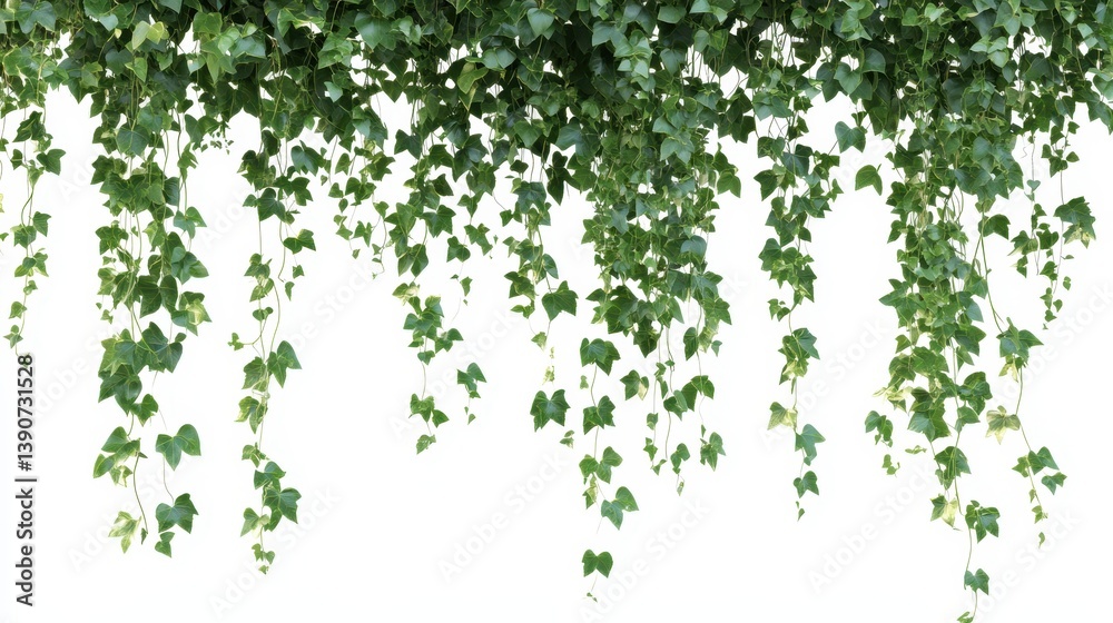 Lush Green Hanging Plants: Isolated Ivy with Vibrant Leaves Against a Pure White Background