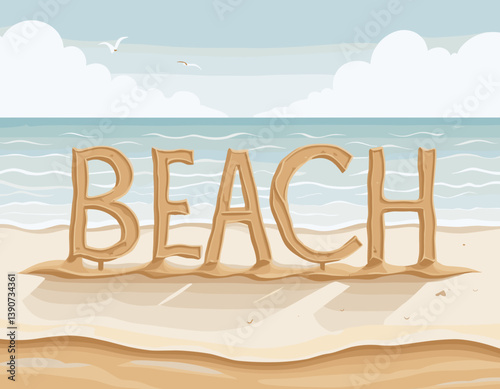 Beach Sand Sign in a Relaxing Coastal Scene  