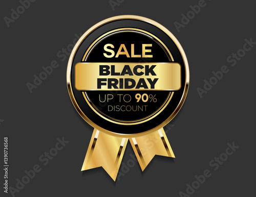 Black Friday golden luxury label premium quality certificate ribbons vector illustration 