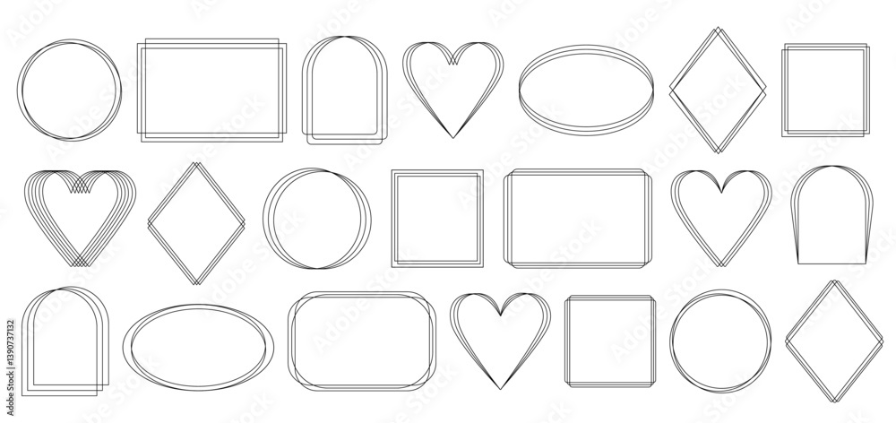 Thin elegant geometric frames set, simple hand drawn outline vector collection in art deco style for festive or important occasions decor, Thin elegant geometric frames set, simple hand drawn outline vector collection in art deco style for festive or important occasions decor,