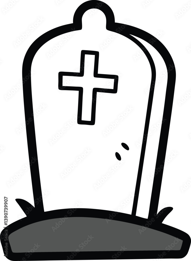 Obraz premium halloween gravestone cross doodle on white background.