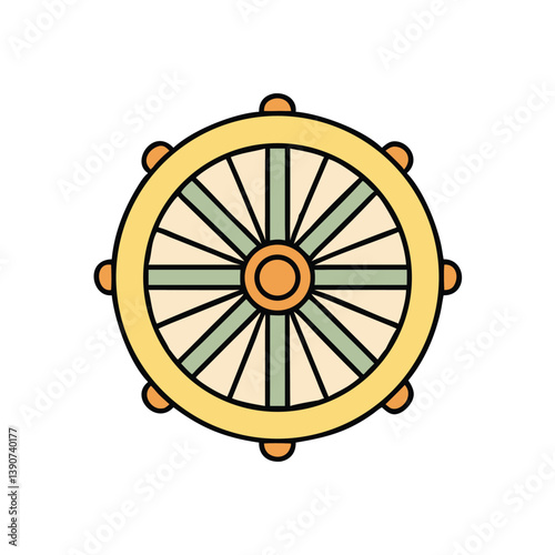 Dharma Wheel Vector Illustration With Line Art In Neutral Colors For Buddhist Designs