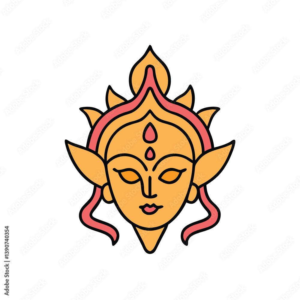 Simple Line Art Of Goddess Durga Face Traditional Hindu Icon Vector Simple Line Art Of Goddess Durga Face Traditional Hindu Icon Vector