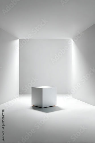 A white cube in a white room with minimalist design