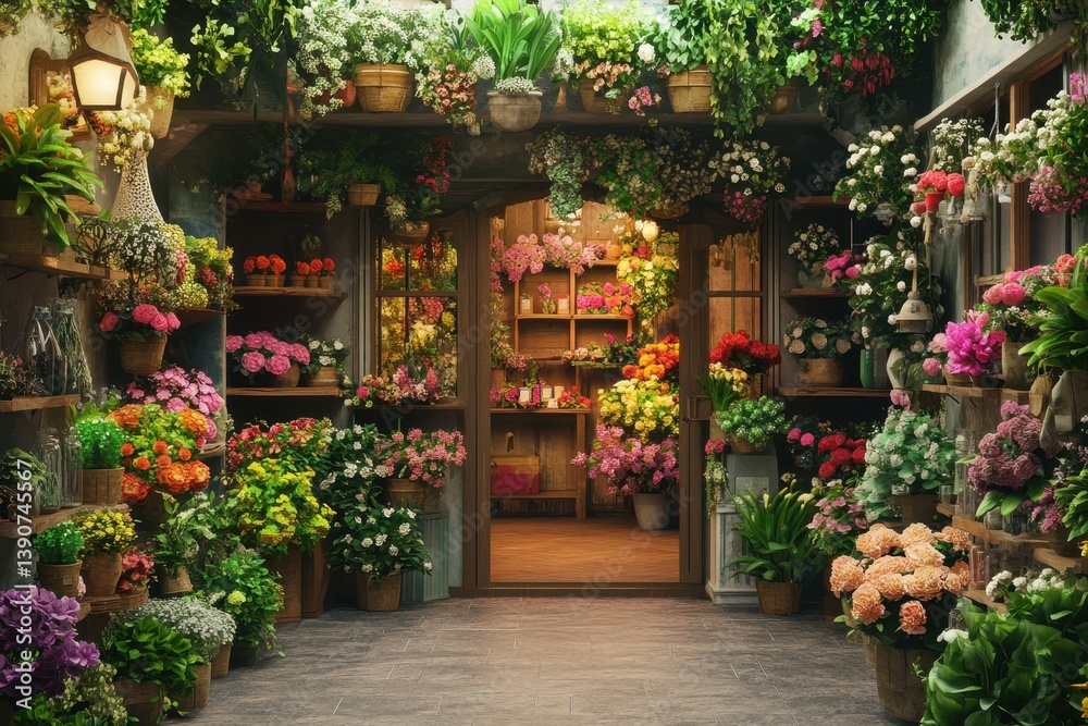 Charming Garden Store Overflowing with Blooms and Decorative Treasures on a Welcoming Street Charming Garden Store Overflowing with Blooms and Decorative Treasures on a Welcoming Street