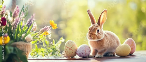 Obraz na płótnie Spring rabbit with eggs and flowers w salonie