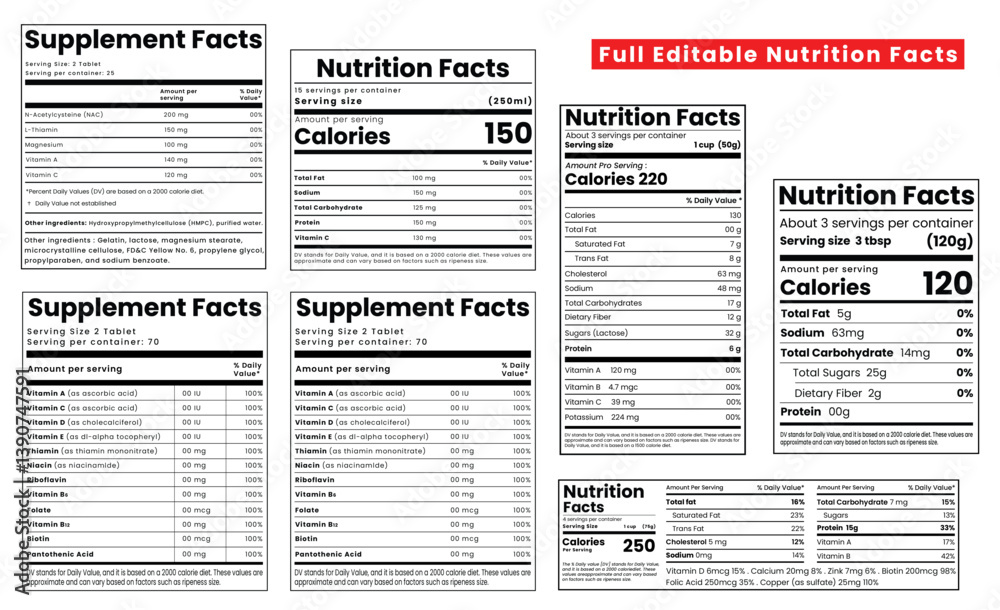 Nutrition Facts Label template design, Nutrition fact,supplement facts,nutrition label,nutrition list,vitamin information label design fats